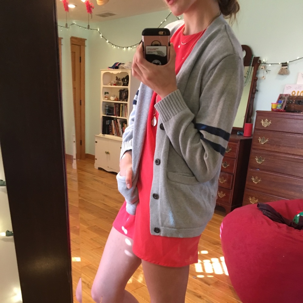 Levi’s Grey Cardigan With Pockets and Navy Stripes